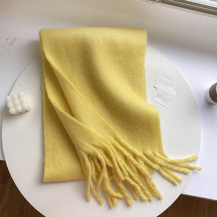 New Solid Color Mahair Scarf for Couple Winter Warm Thickened Korean-style All-match Student Long Girl Scarf