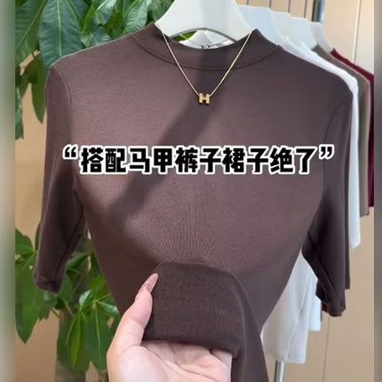 Half-high Collar T-shirt Women's Spring and Summer All-match Half-sleeve Top High-grade Sense Slim-fit Inner Sleeve Short-sleeve T-shirt plus size
