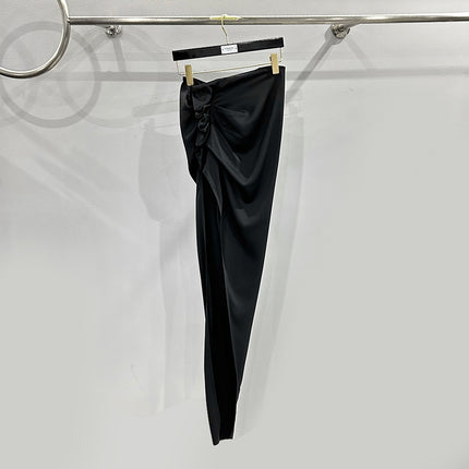 Subhuman Women's | 2025 Early Autumn Show Same Style Diagonal Zipper Pleated Satin Slit Floor-Length Skirt