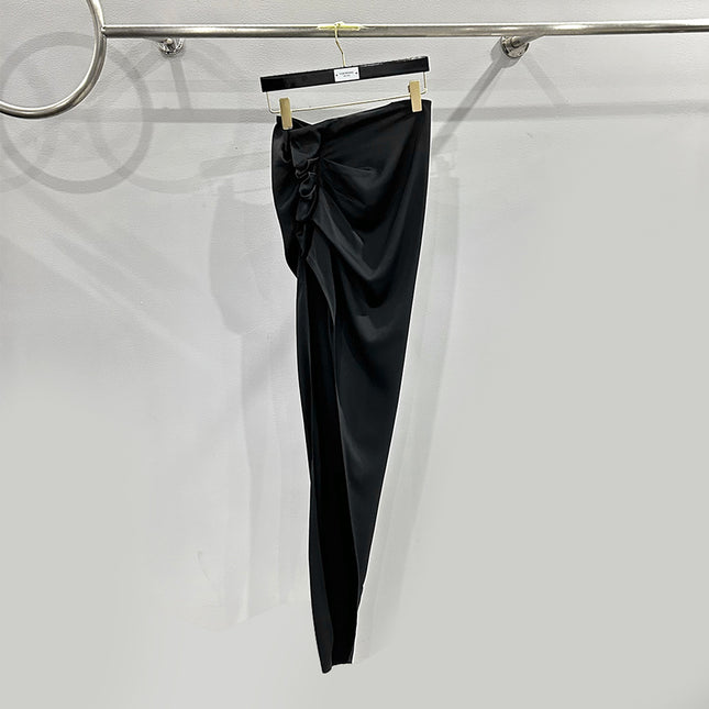 Subhuman Women's | 2025 Early Autumn Show Same Style Diagonal Zipper Pleated Satin Slit Floor-Length Skirt