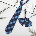Dark blue wide stripes (tie + collar flower)