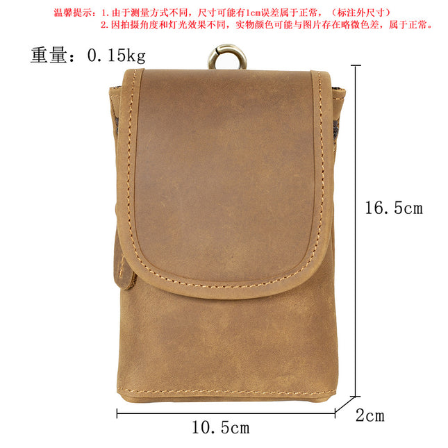 Cross-border Crazy Horse Leather Mobile Phone Bag 6-inch Genuine Leather Men's Waist Bag Top Layer Cowhide Vintage Construction Site Wearing Belt Trouser Waist Hanging Bag