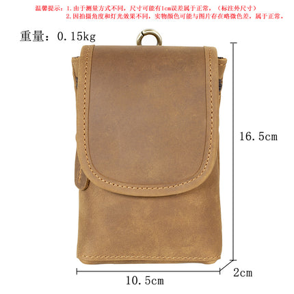 Cross-border Crazy Horse Leather Mobile Phone Bag 6-inch Genuine Leather Men's Waist Bag Top Layer Cowhide Vintage Construction Site Wearing Belt Trouser Waist Hanging Bag