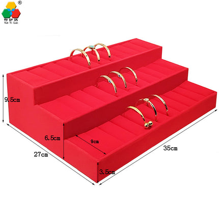 Trapezoidal 9-Slot Ring Holder Earring Display Jewelry Stand Ice Flower Pendant Jewelry Tray Accessory Tray Live Streaming Same Style