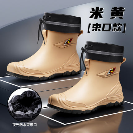 Fashion men's rain shoes short tube new water shoes overshoes rain boots non-slip waterproof kitchen car wash fishing shoes cross-border batch