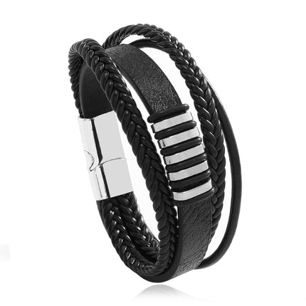 European and American Cross-Border Retro Multi-Layer Leather Hand-Woven Beaded Fashion Simple Personalized Magnetic Buckle Men's Leather Bracelet