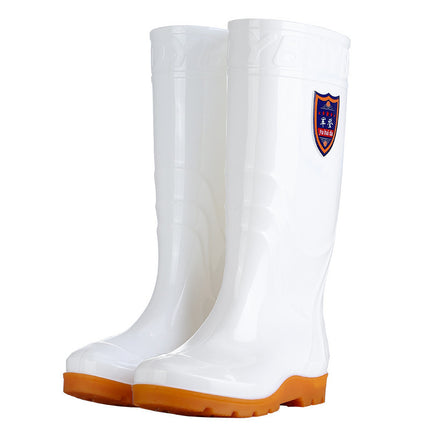Military White High-Top Rain Boots Food Factory Workshop Men's and Women's Rubber Shoes Thickeneded Anti-Slip Series Men's Wading Shoes Labor Protection Shoes