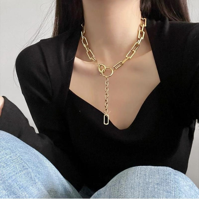 High-End Niche Metal Splicing Necklace, Hip-Hop Trend Cool Short Necklace, Sweatshirt Chain, Elegant Clavicle Chain