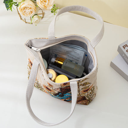 Gold Thread Embroidered Handbag, Ethnic Style Double-Sided Jacquard, Casual and Versatile Handbag, Suitable for Going Out, Small Square Bag with a Foreign Style