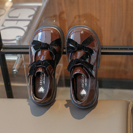 Korean Style Mirror Girl's Leather Shoes Double Bow Princess Shoes Spring 2025 New Single-layer Shoes Girl's Loafers All-match
