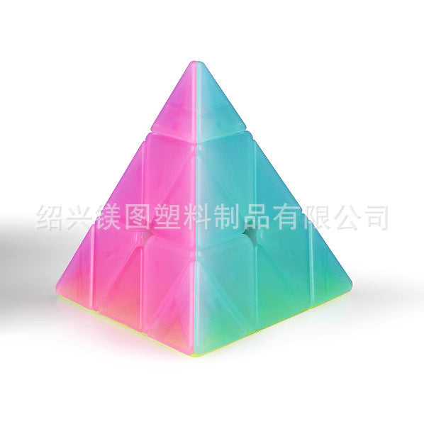 2025 New Qiyi Transparent Luminous Blue Pyramid Jelly Color Series Second and Third Order Children's Decompression Toy Rubik's Cube
