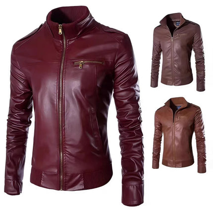 Wholesale Men's Motorcycle Leather Jackets for Foreign Trade, 2023 Spring, Autumn, and Winter New Leather Coats, Korean Style Slim-Fit Men's Leather Jackets