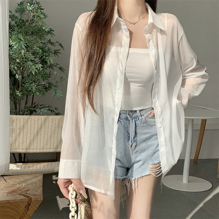 Ice Silk Cardigan for Small People, Loose and Lightweight Long-Sleeved Sun Protection Shirt for Women, Summer Design Back Slit Shirt