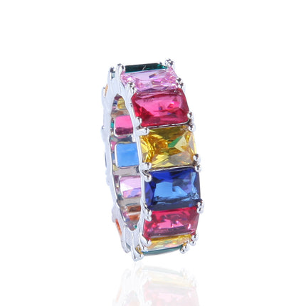 Gu Meng Cross-border Copper Zircon Ring European and American Hip-hop Color Mixed Color Rectangular Zircon Ring for Men and Women