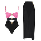 Black color block swimsuit set / S