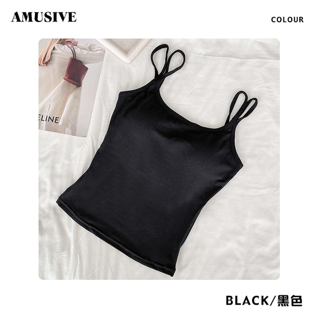 AMUSIVE Korean Style Double Shoulder Strap Camisole Women's Casual Slim-fit All-match Ins Texture Pattern Underwear Slimming Simple