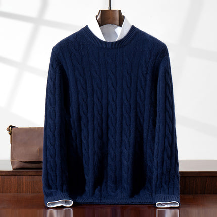 Cable Knit Base Sweater Five-Needle Cashmere Sweater New Three-Strand Mountain Round Neck Autumn and Winter Men's No