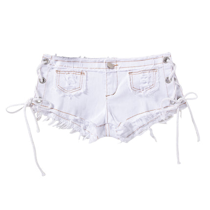 Sexy American Hot Girl Retro Low Waist Denim Shorts Women's Summer New Slim Fit Ripped Stretch Hot Pants