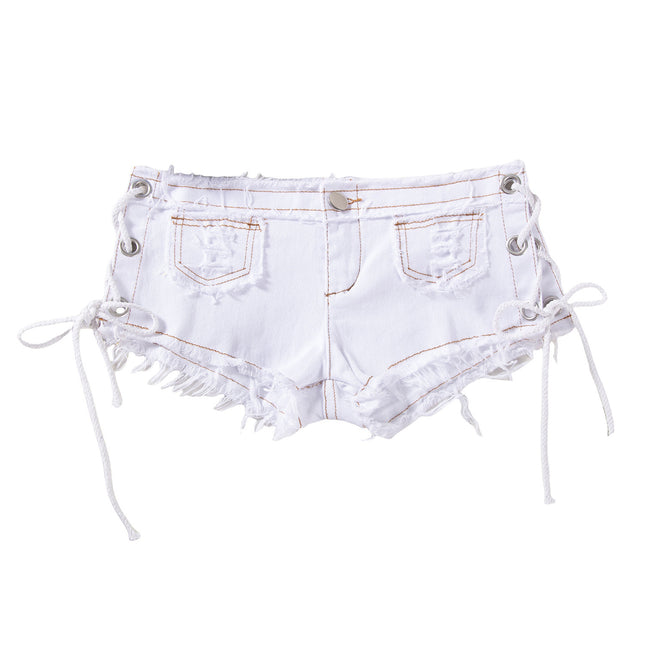 Sexy American Hot Girl Retro Low Waist Denim Shorts Women's Summer New Slim Fit Ripped Stretch Hot Pants