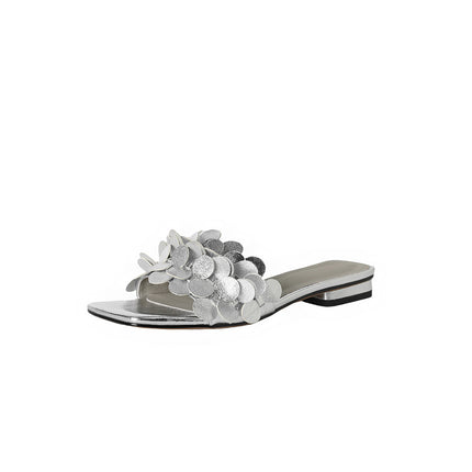 Xianxianhua 2cm Sweet Flats Genuine Leather Sandals 2025 Summer Open-Toe Outer Wear Cowhide Flat Slippers