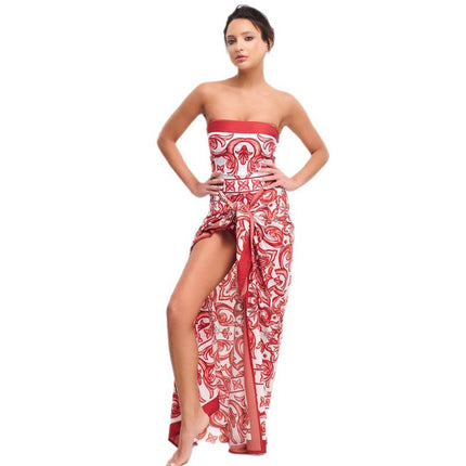 2024 European and American Swimwear New Ethnic Style Printed One-Piece Swimsuit Set for Women Cross-Border Hot Item 25242
