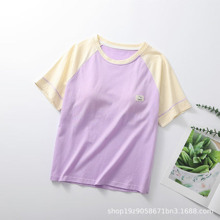 Wholesale Summer Raglan Short-Sleeved Pure Cotton with Chest Pad Round Neck Pullover T-Shirt Casual Home Top Drop Shipping