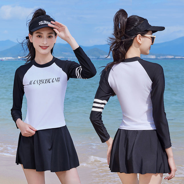 Swimsuit women's long-sleeved conservative two-piece slimming swimsuit new chubby plus size swimsuit professional hot spring swimsuit