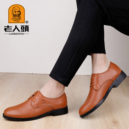 Old Man's Head Men's Business Casual Leather Shoes Foreign Trade Soft Sole British Men's Shoes Round Head Low Lace-up Men's Casual Men