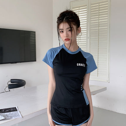 Sports Style Swimsuit for Female Students, Conservative Belly-Covering, Slimming Split, Flesh-Covering, High-Waisted Boxer Briefs, Hot Spring Swimsuit for Older Children