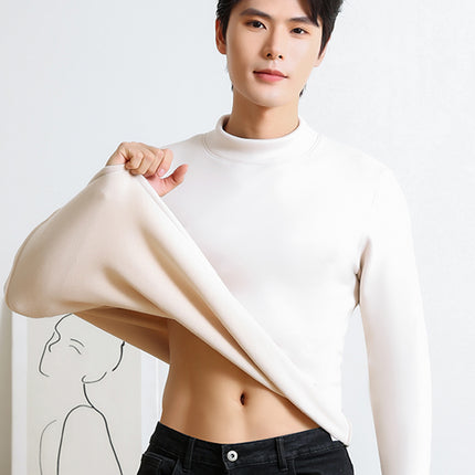 New Women's Base Layer Top for Autumn and Winter, Red Long-Sleeve Brushed Fleece Thickened Thermal Underwear Versatile High-Neck Top