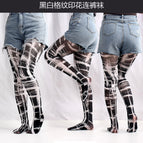 Black and white plaid / One pack printed pantyhose free size