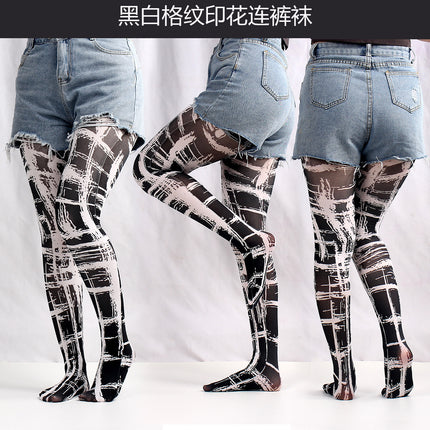 Cross-border spring and autumn thin fashion pantyhose women's stockings flower camouflage chain printed pantyhose summary batch