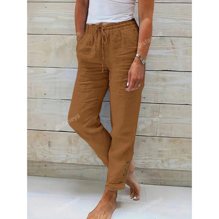 Cross-Border Export New Dropshipping Aliexpress Bottoms Button Detail Drawstring Waist Pants