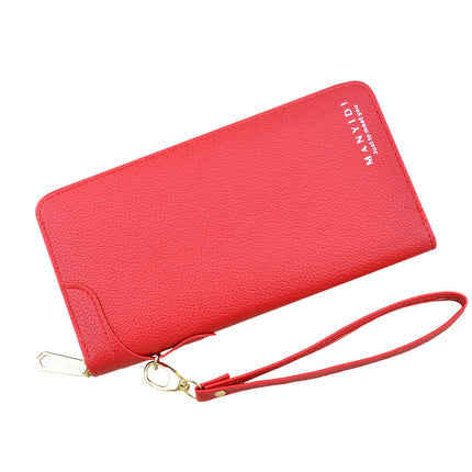 Wallet Women's Long Zipper Wallet Women's Simple Wallet Large Capacity Clutch Litchi Pattern Soft Wallet Mobile Phone Bag