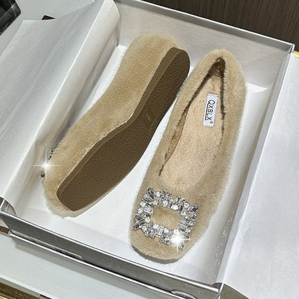 2025 New Warm Mom Shoes, Furry Shoes for Women, Winter Outer Wear, Velvet Bean Shoes, Slip-On Lazy Shoes for Women