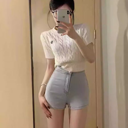 light blue Summer Denim Shorts Women's Hot Hip High Waist Slim-fit Hot Pants Jazz Dance Underwear Missing Shorts