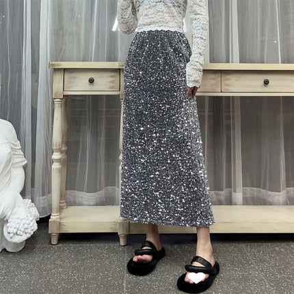 plus size Spring and Autumn New Elegant Velvet Sequin Skirt 2025 High Waist Skirt Fashion Hip-Covering Skirt