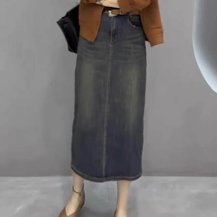 Pear-Shaped Figure Niche Slit Hip-Covering Skirt 2025 Early Summer New Large Size Hepburn Style Denim Skirt