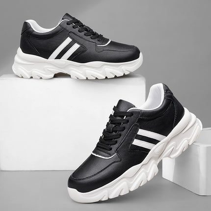 Men's Shoes Inner Height Increase 6/8 Sports Casual Shoes Spring Low-top Cowhide Face Thick-soled Running Small White Sneakers