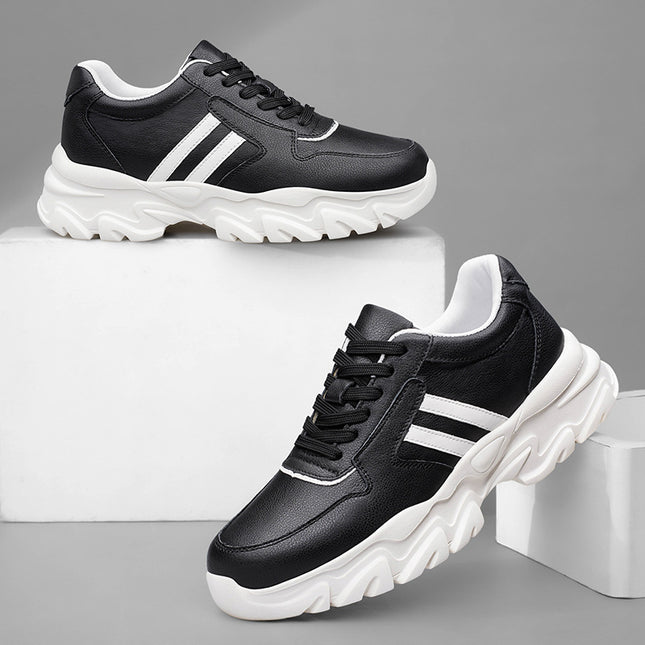 Men's Shoes Inner Height Increase 6/8 Sports Casual Shoes Spring Low-top Cowhide Face Thick-soled Running Small White Sneakers