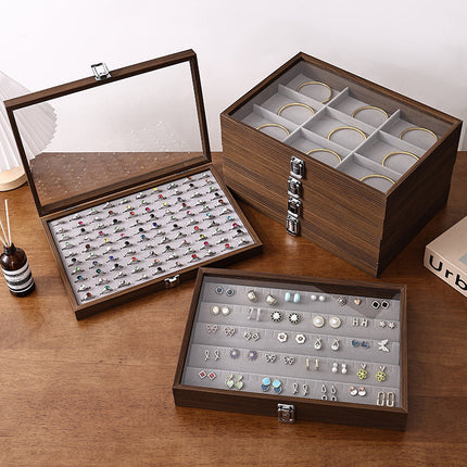 Walnut Jewelry Storage Box Ring Earrings Necklace Bracelet Box Solid Wood Large Capacity Anti-Oxidation Jewelry Display Box