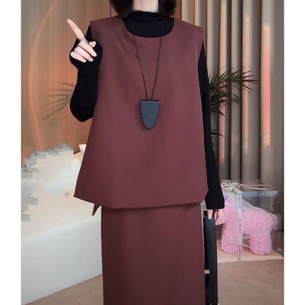 Upgraded Wearable Vest Top Skirt Three-Piece Set plus size Cover Flesh Slim suit 2024 Autumn