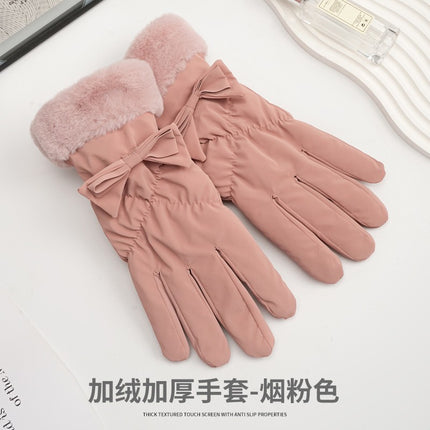 Winter Warm Gloves Female Students Thick Cotton Touch Screen Down Gloves Cycling Cold-proof Windproof fleece-lined Ski Gloves