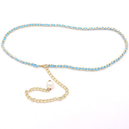 Korean style versatile metal thin waist chain women's skirt decorative pearl belt sweet lady decorative belt