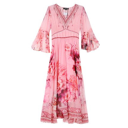 zyfs3903 Light Mature Elegant and Elegant Slim Long Dress 2025 Summer New French Vacation Floral dress