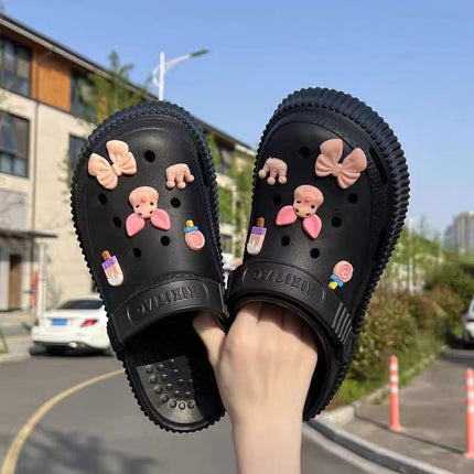Girls Cartoon Cave Shoes with Removable Outer Pad All-Match Non-Slip Fashionable Heightened Harajuku Style Sandals