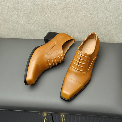 One-piece delivery high-grade British style square toe leather shoes men's high heels top layer cowhide Brown height increasing Guangzhou leather shoes