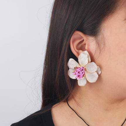 European and American dopamine rose red earrings women's exaggerated high-end earrings light luxury niche summer holiday earrings