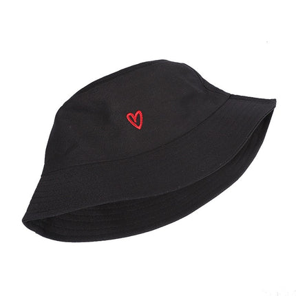 Cross-Border Amazon Love Embroidered Cotton Fisherman Hat for Girls, Outdoor Leisure Sunshade, Personalized Style, Fashionable and Small Face
