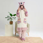 Light purple big-eyed monster plus pants high quality thickened golden turtle velvet nightgown / S